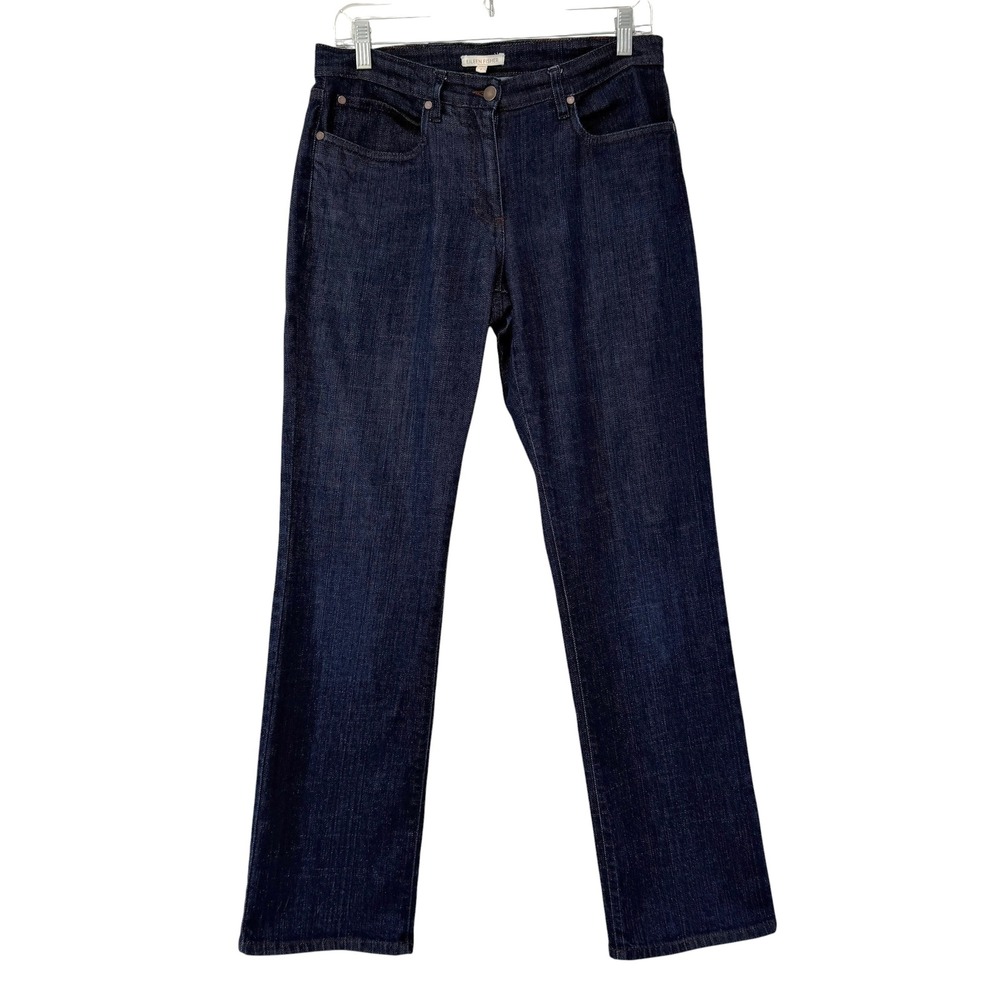 Eileen Fisher Organic Cotton Dark Wash Straight Leg Jeans 8 Stretch Sustainable